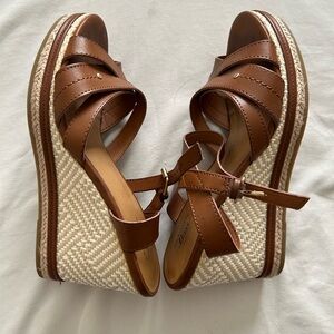 Bass Brown Leather Wedge Sandals